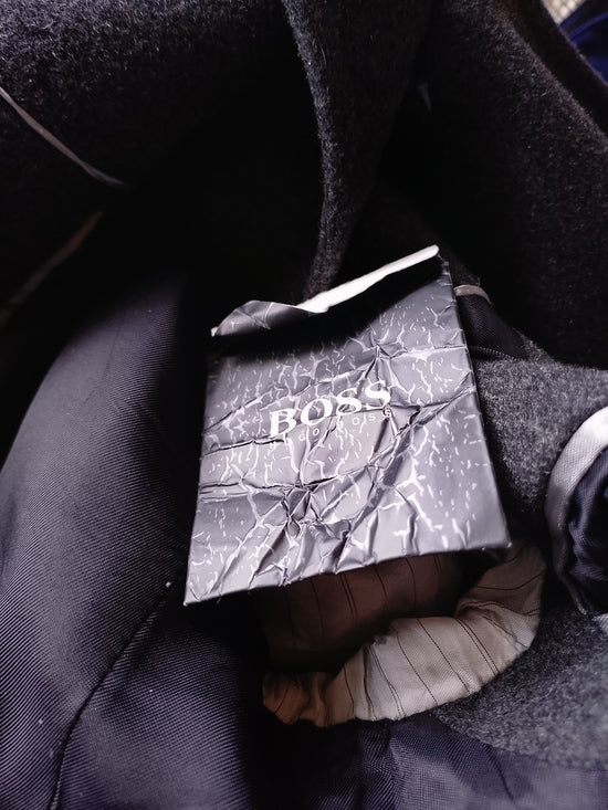 HUGO BOSS WOOL Men's Charcoal CASHMERE PEA COAT
