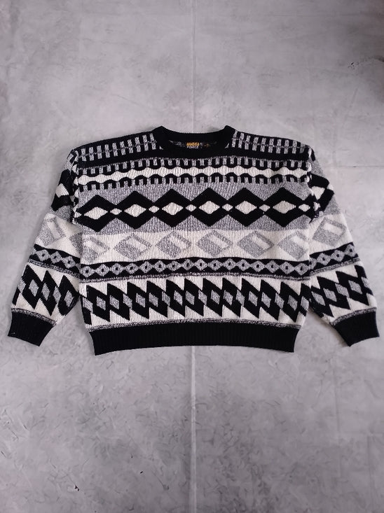 Vintage 90s Black & White Patterned Sweater Oversized