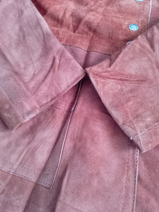 VINTAGE Suede Button-Front Jacket in Rust Orange