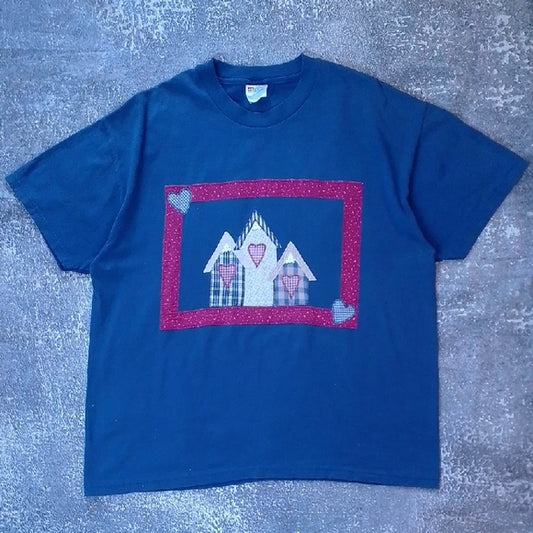 Vintage Hearts & Houses Patchwork T-Shirt
