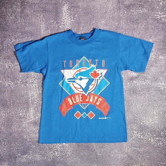 Vintage 1993 Toronto Blue Jays Kids Blue T-Shirt Single Stitch