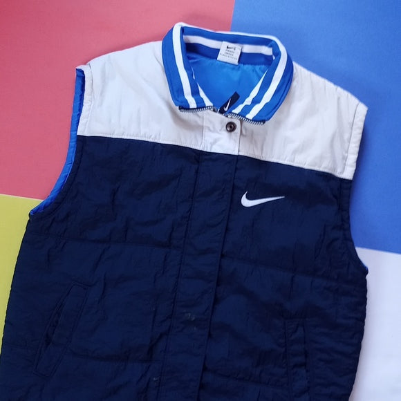 Vintage 90s Nike Essential Puffer Vest Blue/White