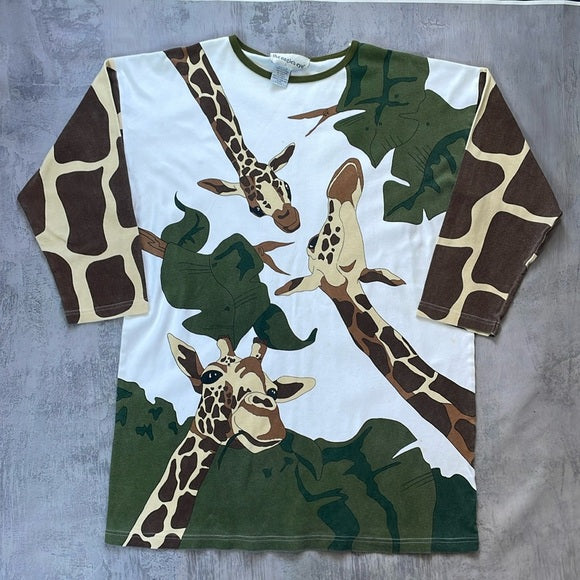 Vintage 90s Giraffe Graphic Long-Sleeve T-Shirt