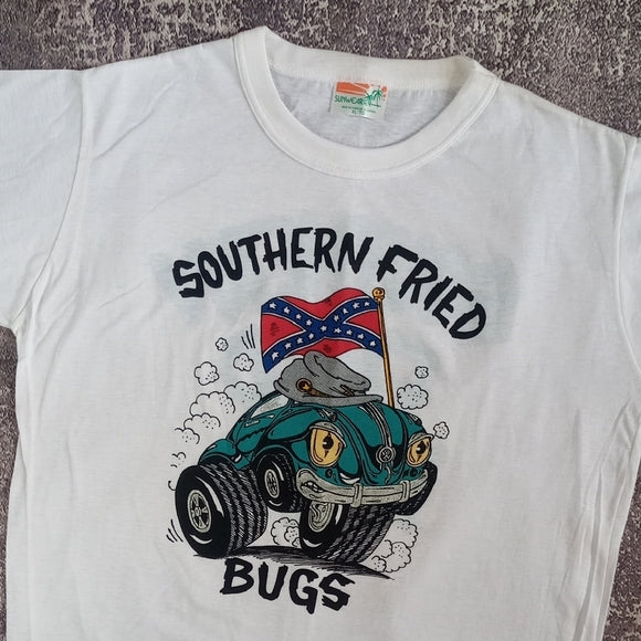 Vintage 90s Southern Fried Bugs Volkswagen Confederate Flag Single Stitch Tee