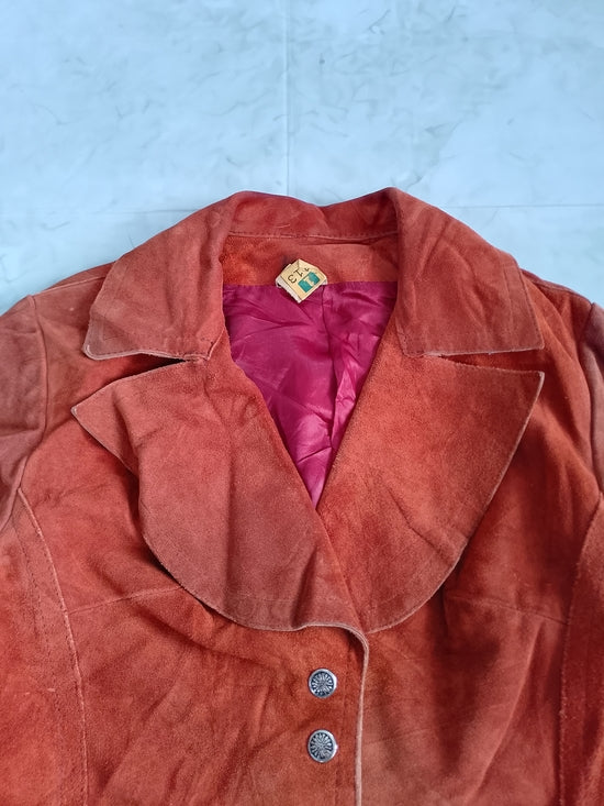 VINTAGE Suede Button-Front Jacket in Rust Orange