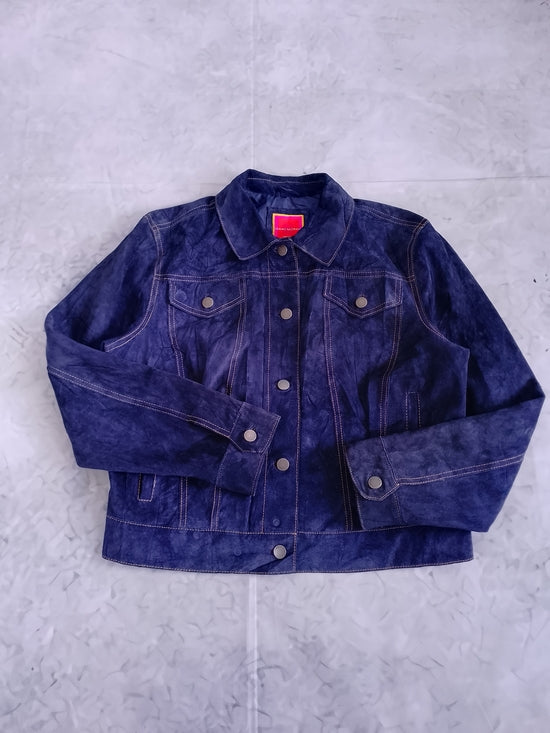 ISAAC MIZRAHI Suede Trucker Jacket in PURPLE