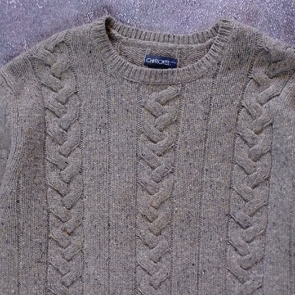 VINTAGE 90s Cherokee Lambs Wool Men's Gray Cable Knit Sweater