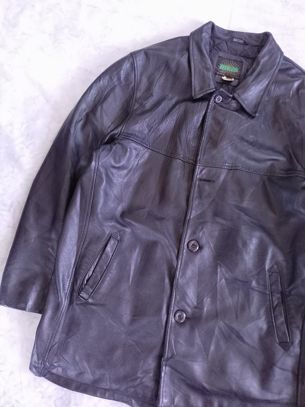 Vintage 90s Men's Black Leather Button-Front Coat Classic Style