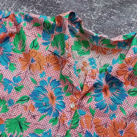 Vintage 80s Floral Pattern Button-Up Shirt