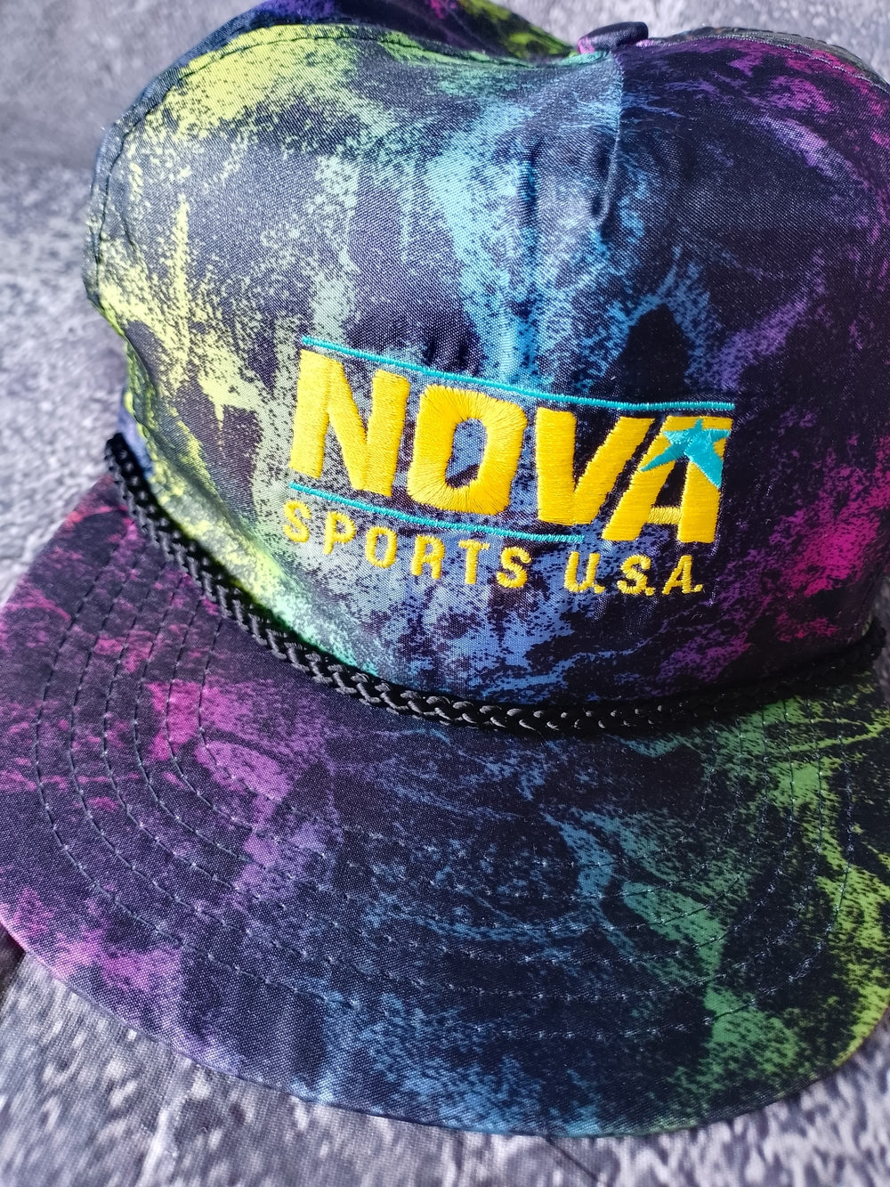 Vintage 90s NOVA SPORTS USA Tie-Dye Snapback