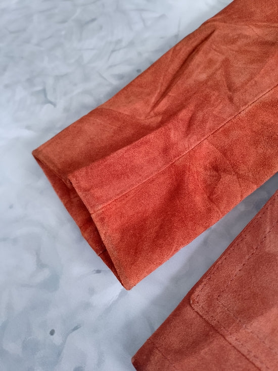 VINTAGE Suede Button-Front Jacket in Rust Orange