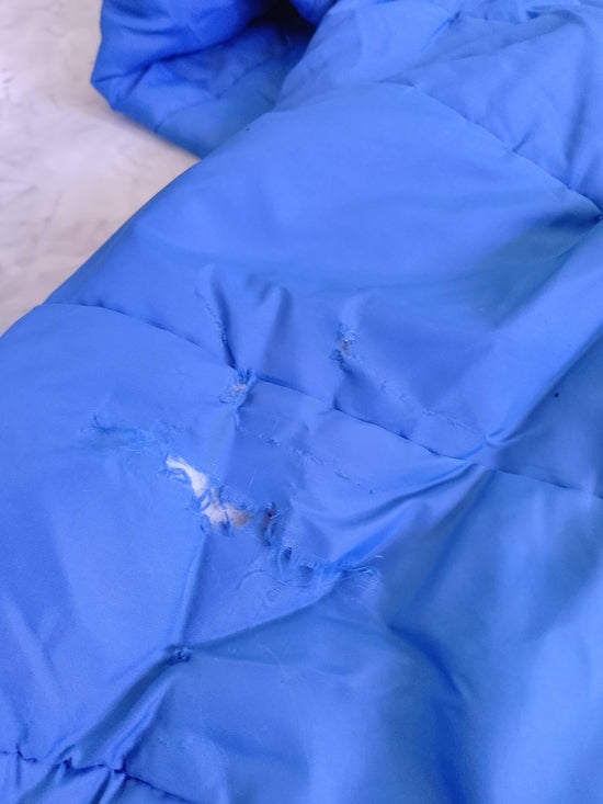 Vintage 70s Mens Large Michelin Man Tires Striped Full Zip Puffer Jacket USA