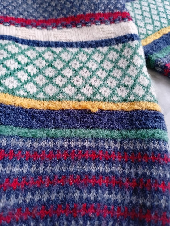 Vintage 90s Enzo Lorenzo WOOL Multicoloured Patterned Knit Sweater with Shawl Co