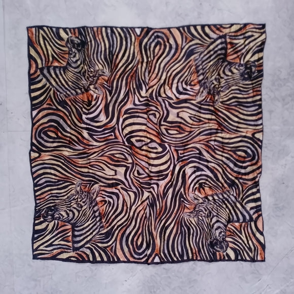 Vintage Zebra Print Silk Scarf 29in 4 Zebra Heads Animal Print Retro Accessory