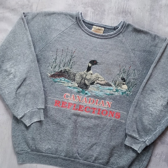 Vintage 90s Canada Reflections Loon Distressed Crewneck Sweater