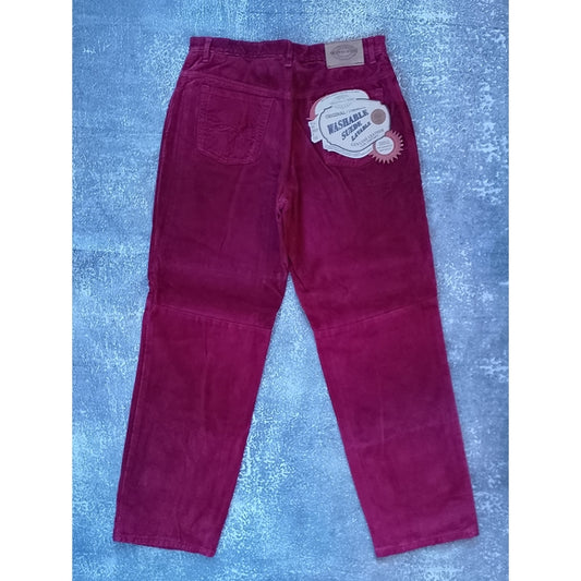 Vintage 90s SKOTTS SUEDE Vibrant Red LEATHER Pants WASHABLE
