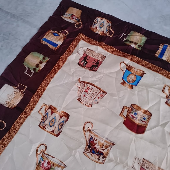 Vintage Echo Museum Collection Smithsonian Silk Scarf 1996 Tea Cup Designer