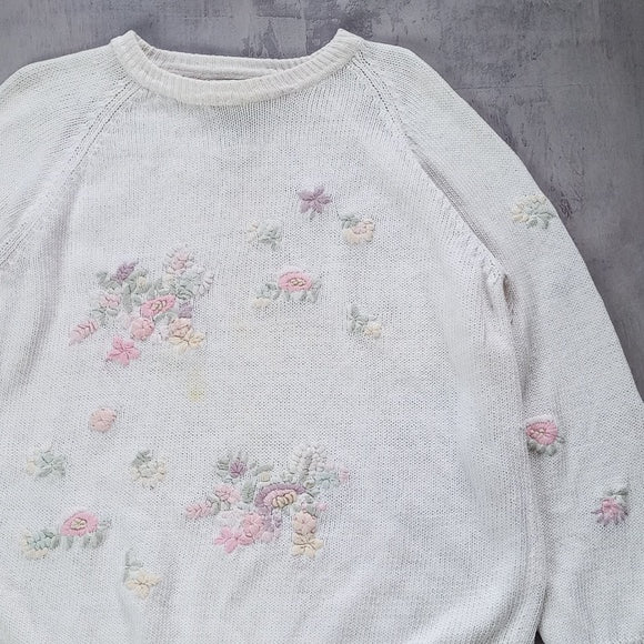 Vintage Floral Sewin White Oaks London Crewneck Knitted By Hand