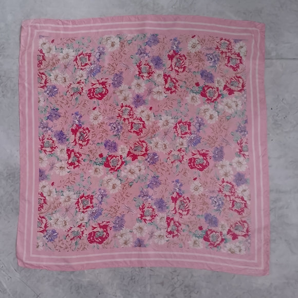 Vintage Talbots Floral Pink Square Silk Scarf Made in Japan Bugs/Bees/DRAGONFLY