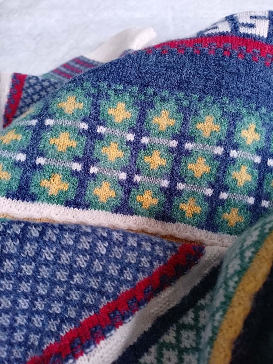 Vintage 90s Enzo Lorenzo WOOL Multicoloured Patterned Knit Sweater with Shawl Co