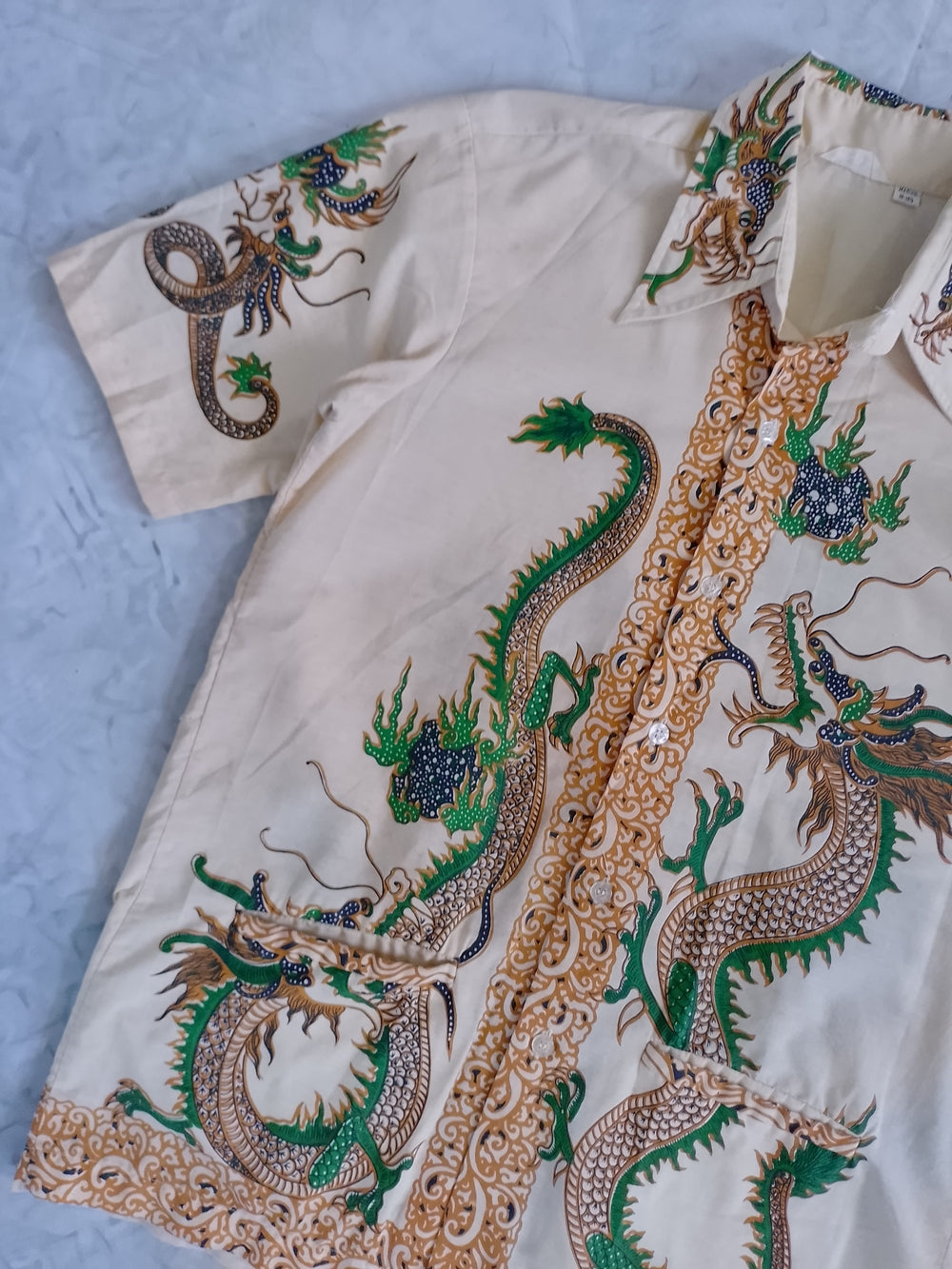 Vintage 70's JAVA BATIK Dragon Pattern Cotton Cuban Shirt