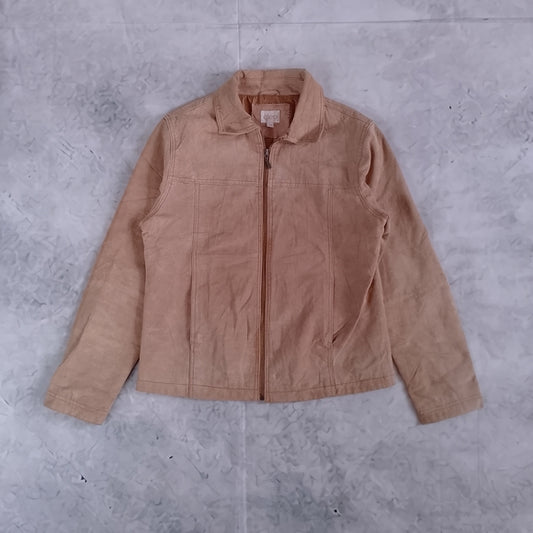 Suede Zip-Front Jacket in Tan Cleo Leather