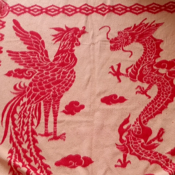 Vintage Chinese Dragon and Phoenix Design Wool Reversible Blanket