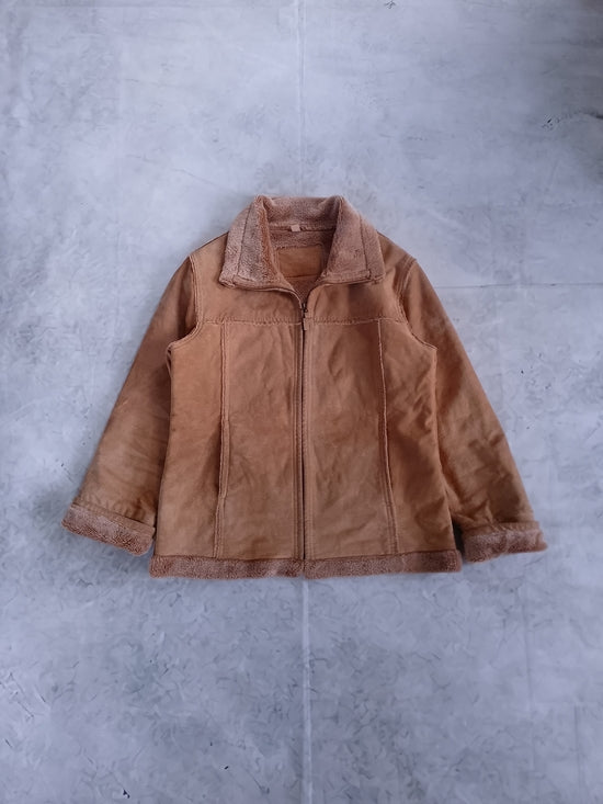 Y2K Cherokee Suede Tan Faux Teddy Shearling Zip Jacket