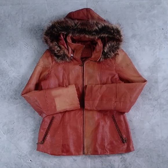 Vintage 90s Faux Fur Trim Leather Jacket