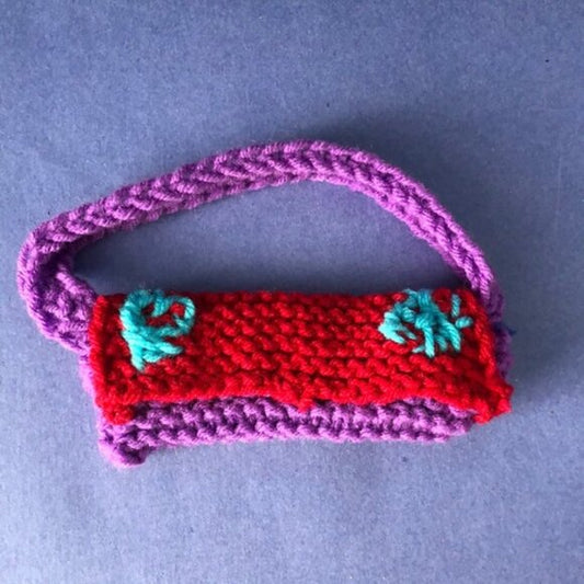 NWOT Vintage Hand-Knitted Made-in-Canada Colourful Purple Mini-Purse Bag