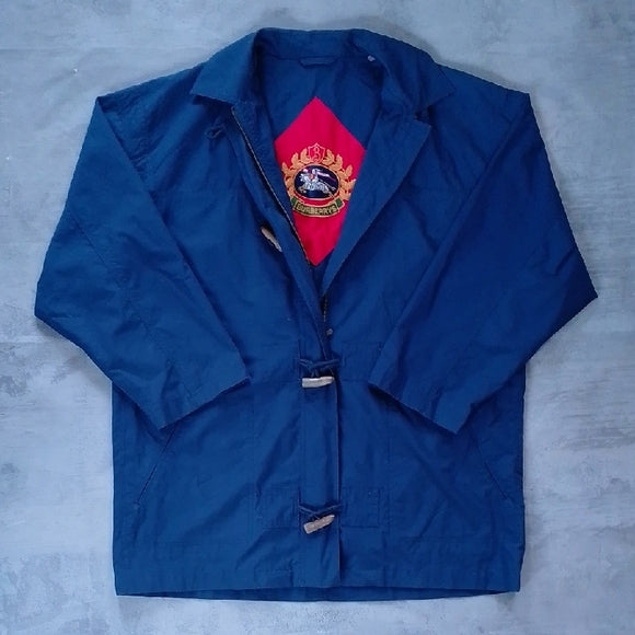 Vintage BURBERRY'S Navy Blue Jacket with Red Lining Embroidered UNISEX MAC COAT