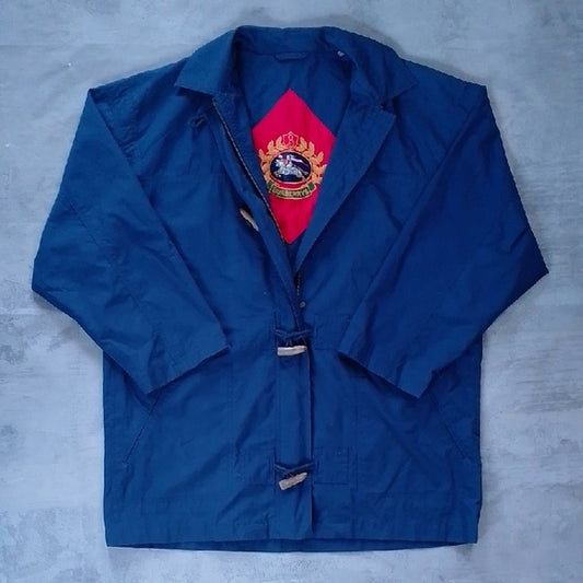 Vintage BURBERRY'S Navy Blue Jacket with Red Lining Embroidered UNISEX MAC COAT