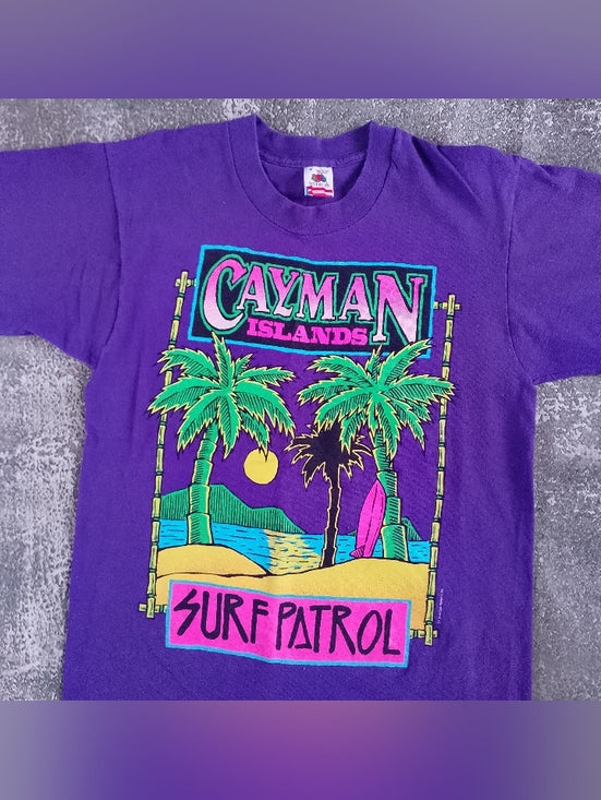 Vintage 90s Cayman Islands Surf Patrol Graphic Tee - Purple Single Stitch
