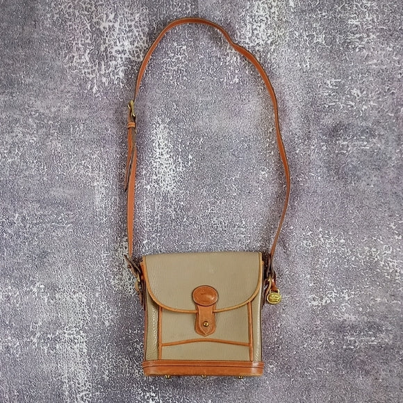 Vintage 1980s Dooney & Bourke Tan and Brown Leather Crossbody Bag