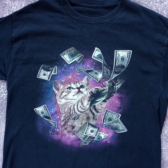 Kitten Throwing $100 Bills Graphic T-Shirt