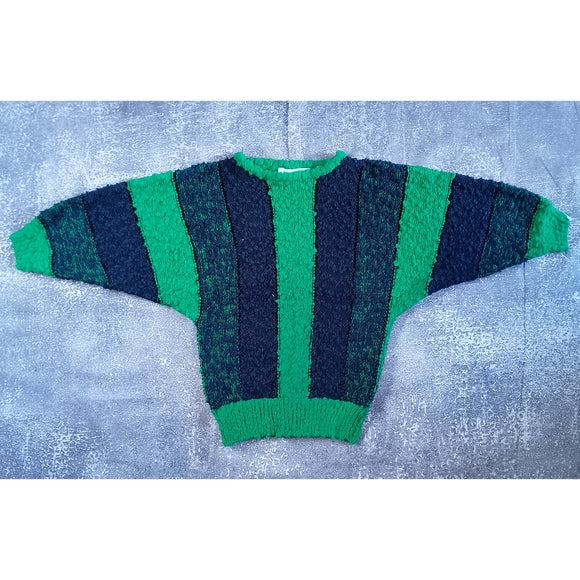 VINTAGE 90s Big Fluffy Wide Arms Green and Black Striped Sweater