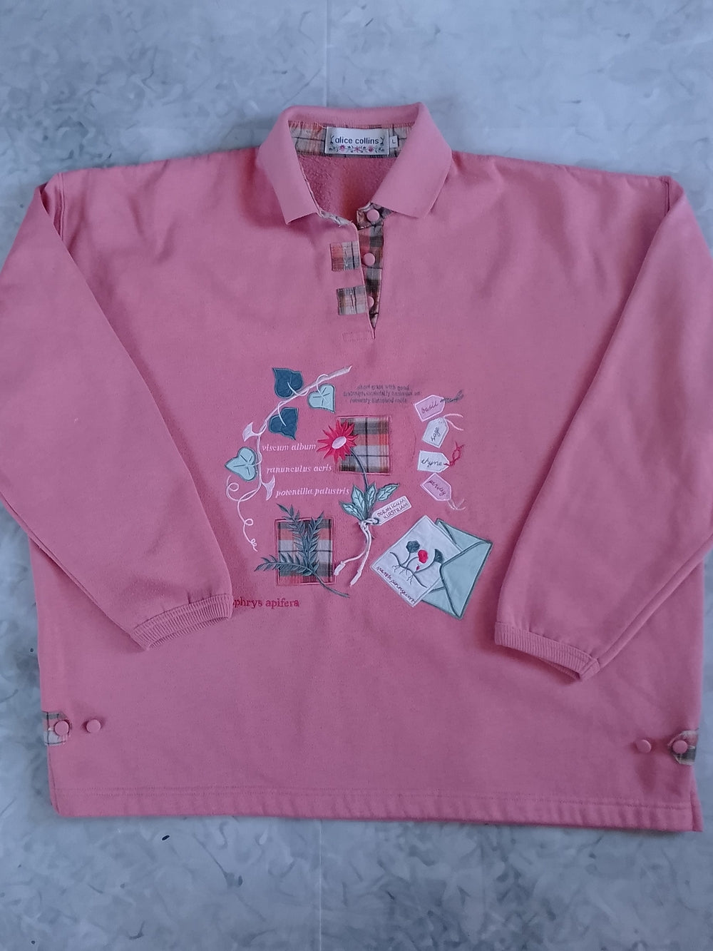 Vintage Pink Collared Vine Graphic Pullover ALICE COLLINS
