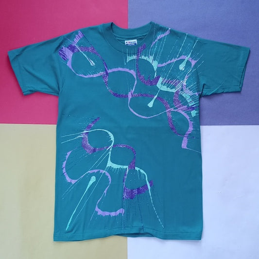 Vintage 90s Abstract Paint Design Glitter Single Stitch T-Shirt Unisex Big Print