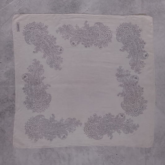 Vintage Armine Silk Scarf / Shawl – Black & White Paisley Floral Design – 32”