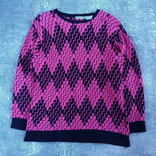 Vintage 90s Diamond Pattern Pink/Black Crewneck Shoulder Pads