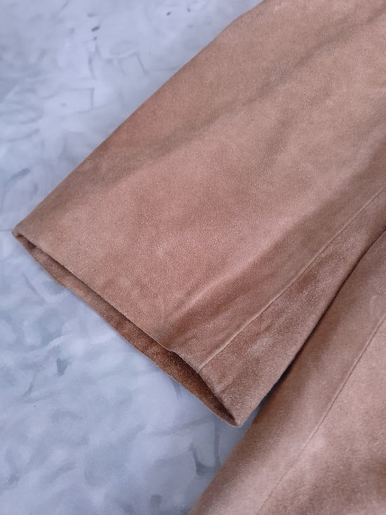 ANDREW MARC Classic Suede Blazer in Camel Brown Leather