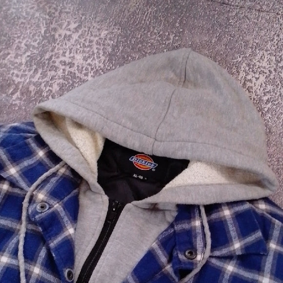 Dickies Navy Checkered Hooded Shirt Jacket