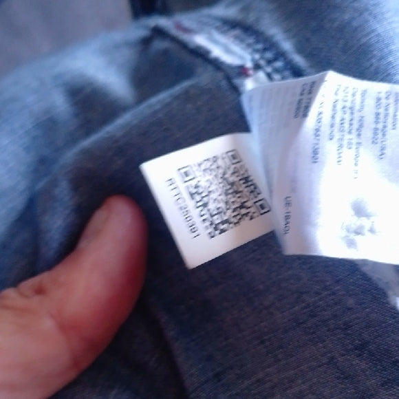 Tommy Hilfiger Blue Denim Shirt with Bold Red Logo CUSOTM FIT