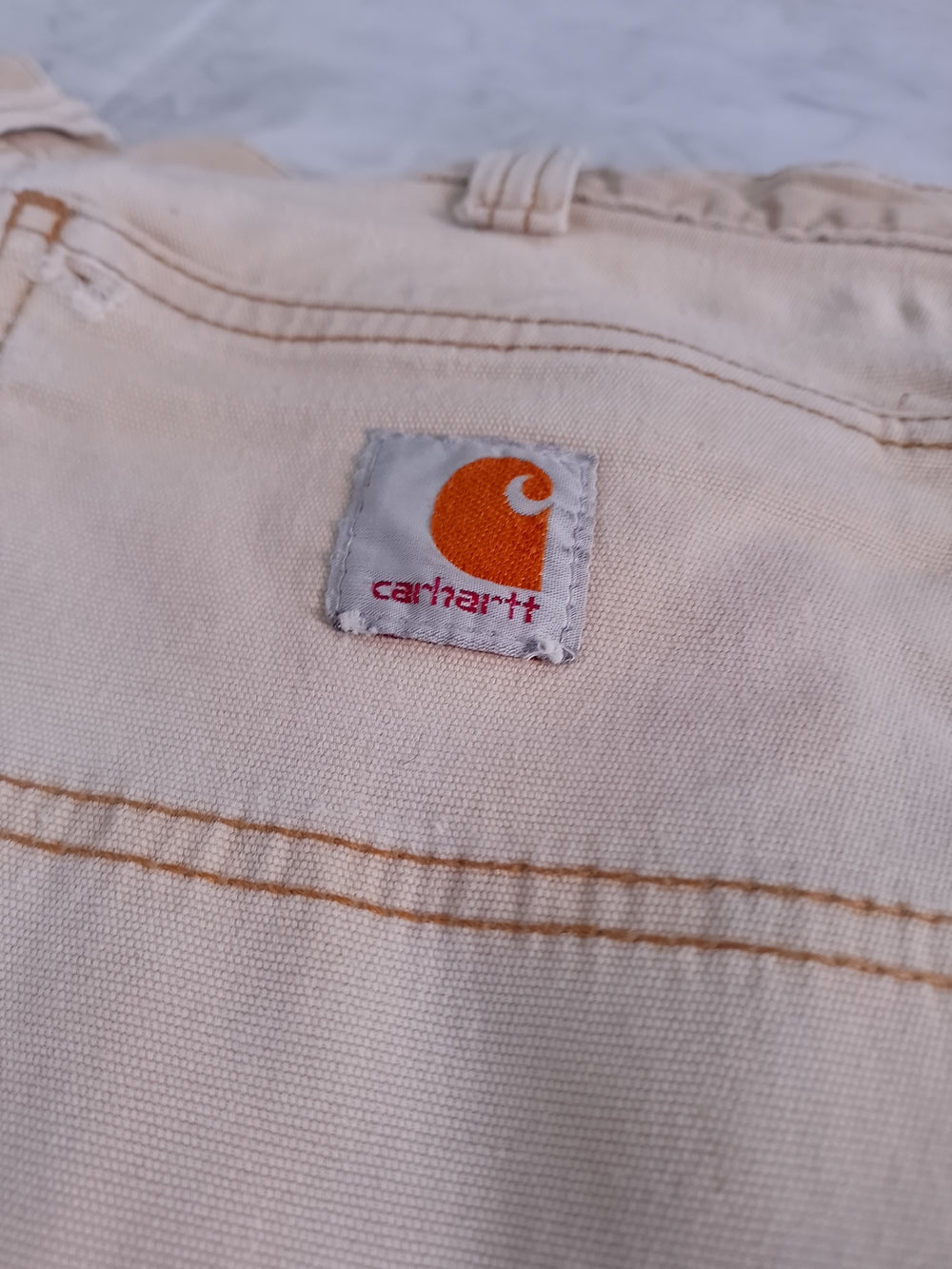 Carhartt Light Beige Utility Work Pants Relaxed Fit DISTRESSED