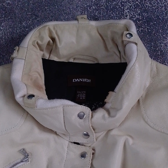 Danier Cream Leather Jacket With Forest Silhouette Inside