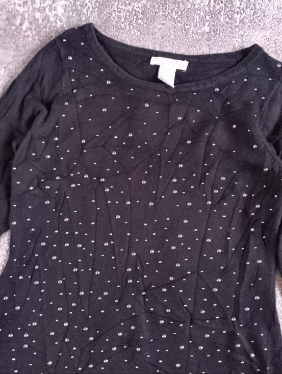 Black Long Sleeve Knit Dress with Silver Studs