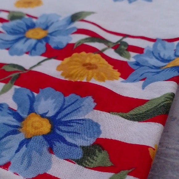 Vintage 90s FALLING FLOWERS FLORAL Shirt with Red Stripes