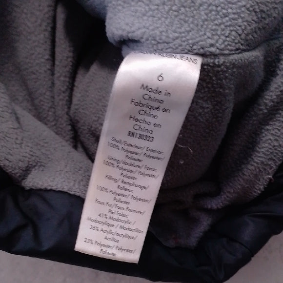 Calvin Klein Kids Dark Puffer Jacket with Faux Fur Trim