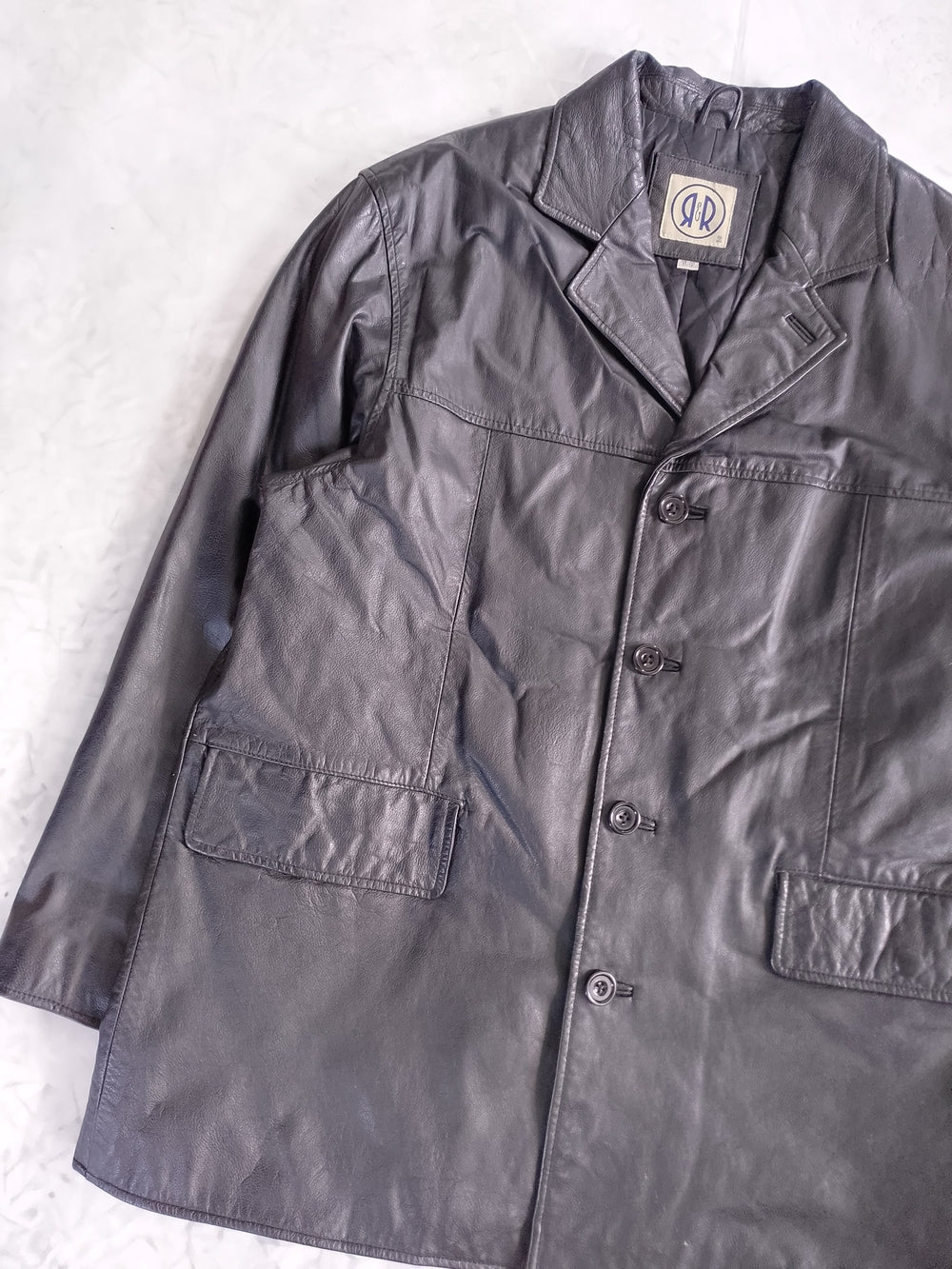 Vintage 90s Men's Black Leather Button-Front Jacket UNISEX R&R
