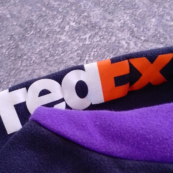Vintage FedEx Men's Black and Purple Zip-Up Sweater Stan Herman
